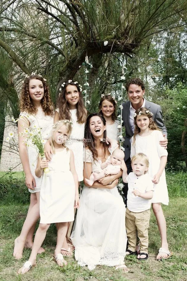 Новый богемия свадебное платье V шеи рукавом открыть назад кружева лиф шифоновая