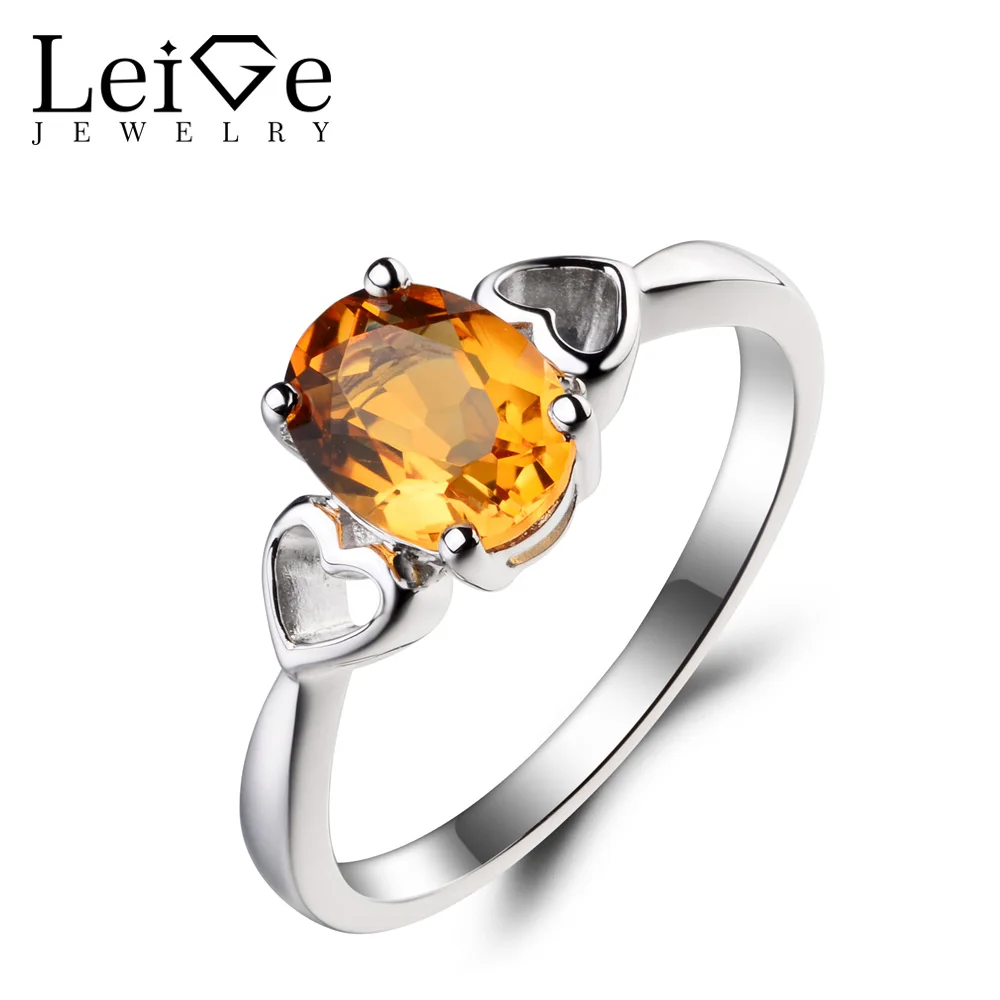 

Leige Jewelry Oval Cut Natural Citrine Ring Wedding Ring Yellow Gemstone November Birthstone 925 Sterling Silver Ring Gifts