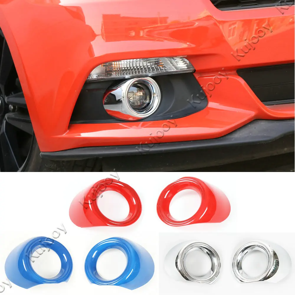 

2Pcs Chrome Silver/Red/Blue Car Front Fog Lamp Frame Light Cover Trim Ring Sticker Decor For Ford Mustang 2015 2016