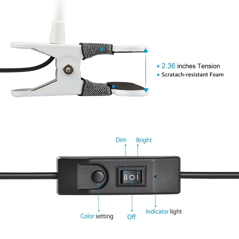 Светодиодный светильник с зажимом 3 уровневый регулируемой яркостью для ухода за