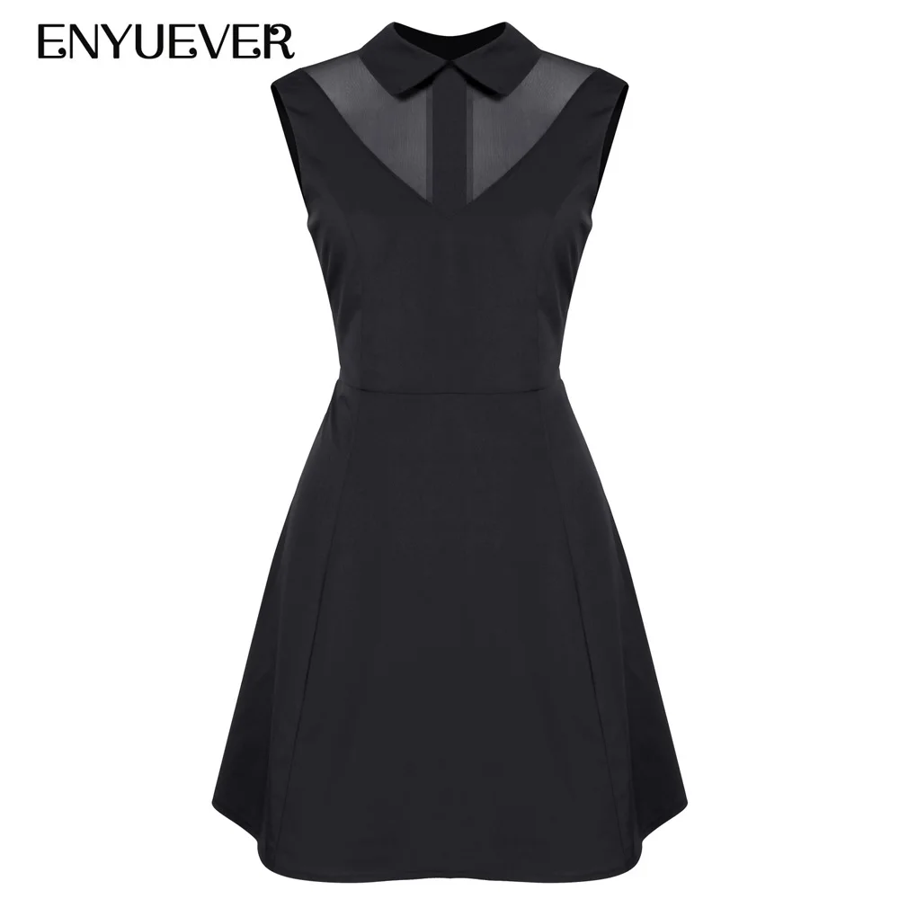 Enyuever Vestido Винтаж летнее шифоновое платье отложной воротник плотная ткань майка с