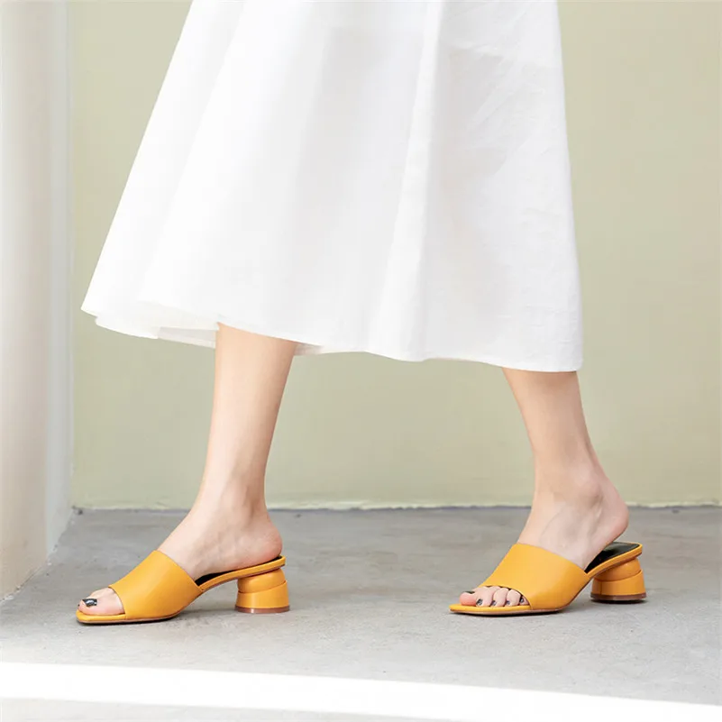 FEDONAS Top Quality Fashion Concise White Yellow Genuine Leather Women Sandals Slip on Elegant Strange Style Casual Shoes Woman