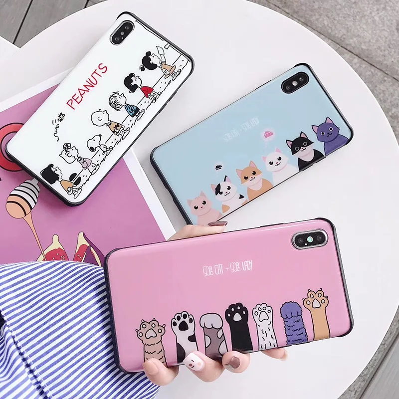 Easterm прекрасный мультфильм изогнутый стеклянный чехол для iPhone X XS MAX XR мобильный телефон чехол для iPhone 7 8 6 Plus 6 S 7G