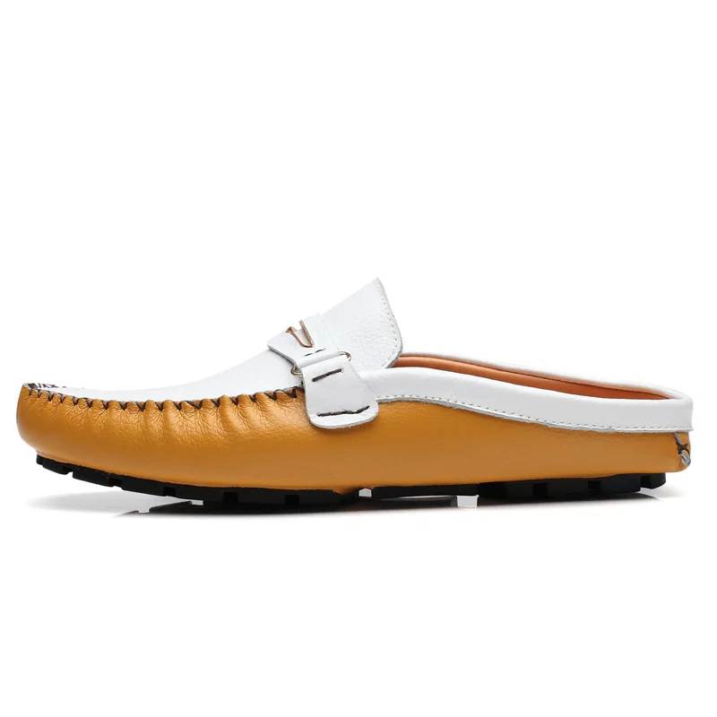 JKPUDUN Mens Designer Black Shoes Luxury Brand 2019 High Quality Genuine Leather Flats Half Slipper Loafer Casual Summer Sandals | Обувь