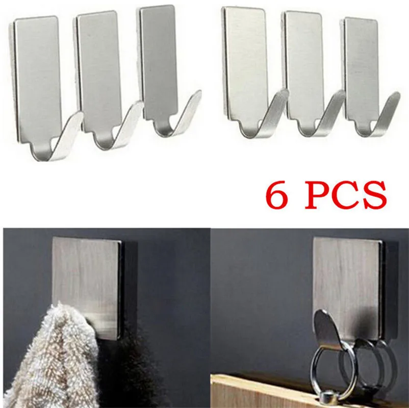 Hot Sell 6X round Adhesive Kitchen Wall Door Stainless Steel Stick Hook Hanger