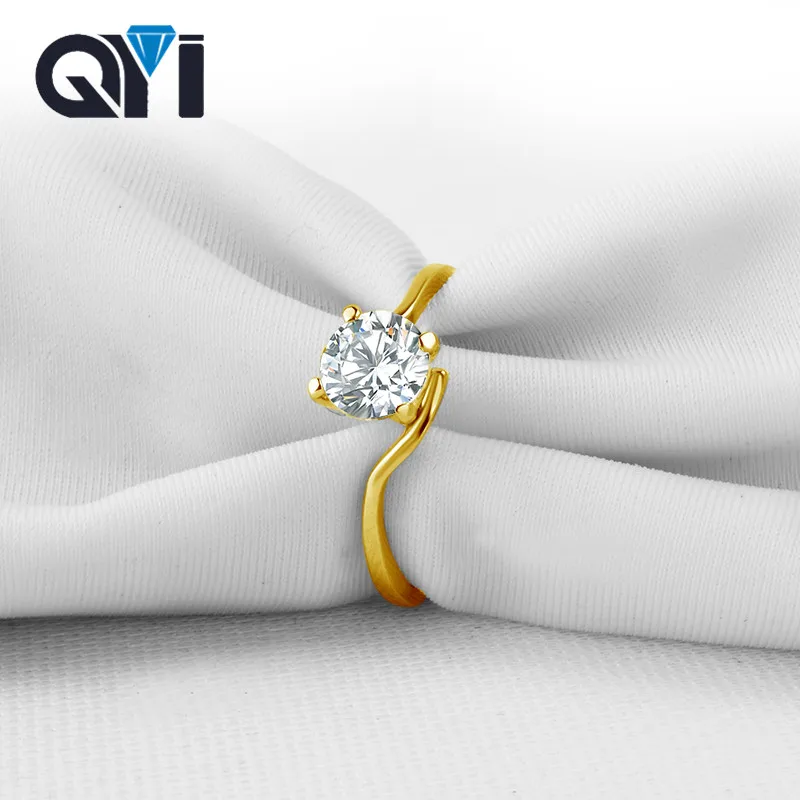 QYI 14K Solid Yellow Gold Rings Simple Luxury 0.8 Ct Moissanite Diamond Halo Rings For Women Wedding Engagement Jewelry