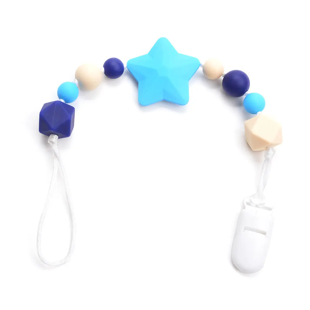 Chupete con Clip para beb&eacute;, collar de dentici&oacute;n con cuentas de silicona sin BPA, soporte masticable de grado alimenticio, accesorio de dentici&oacute;n-4
