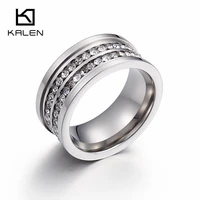 kalen double layer rhinestone wedding rings for women gold color stainless steel rings femme engagement rings women jewelry