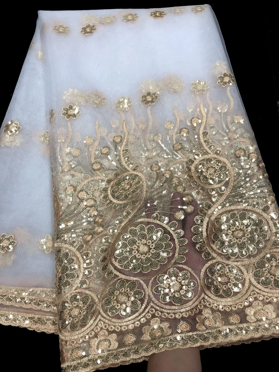 Белая вышитая гипюровая сетка кружево с камнями новинка 2018 Африканское