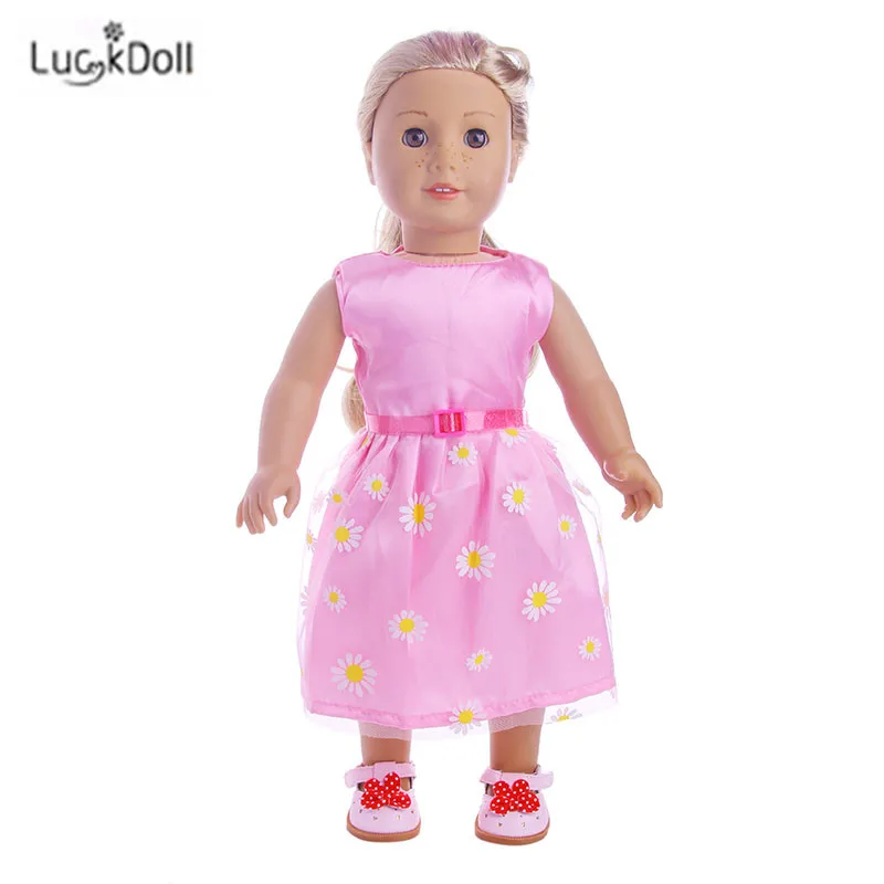 LUCKDOLL модное летнее розовое платье подходит 18 дюймов Американский 43 см детская кукла одежда аксессуары, игрушки для девочек, поколение, подарок на день рождения