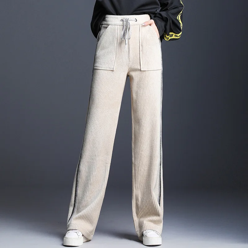 Брюки женские вельветовые в стиле ретро с поясом на резинке | Женская одежда