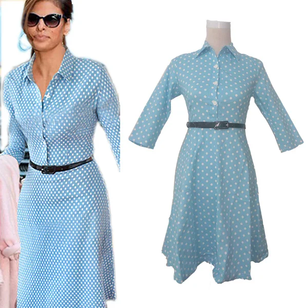 Женское джинсовое платье синее с длинным рукавом повседневное зимнее в горошек