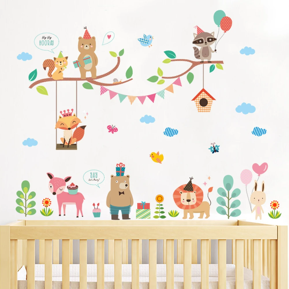 Мультяшные креативные наклейки на стену с изображением обезьяны дерева животных