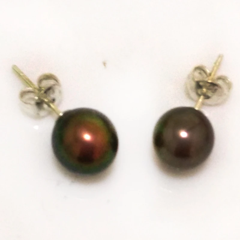 

8-9mm AAA Peacock Round Akoya Pearl Stud Earring with Sterling Silver Post