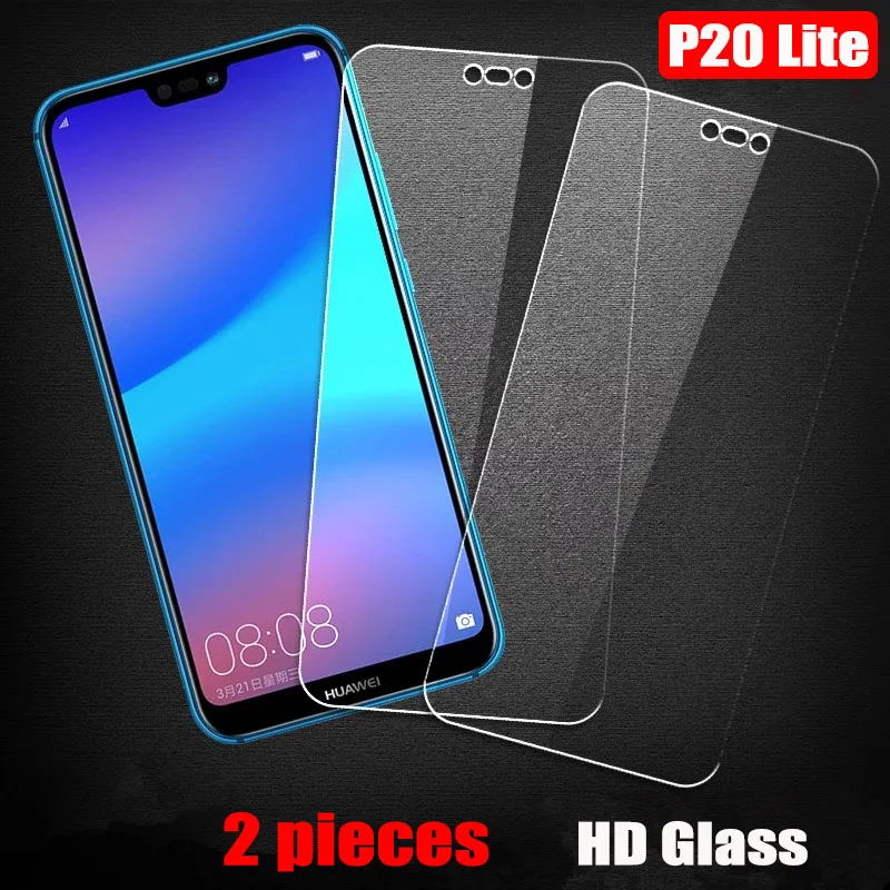 HD glass 2pcs 2 шт закаленное стекло для huawei P20 Lite защита экрана 9H 2.5D анти-Blu-Ray стекло Защитная пленка для huawei p20 lite 5,84" - Цвет: HD glass 2pcs