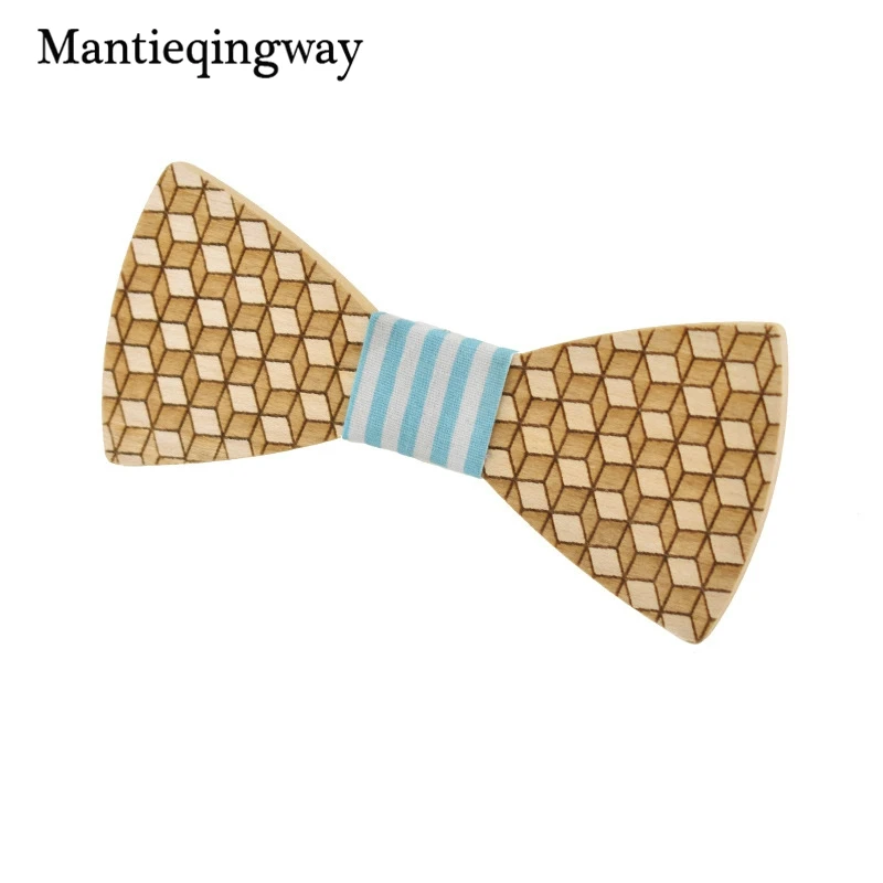 Mantieqingway Мода древесины Полосатый плед галстук бабочка в горошек для Для мужчин