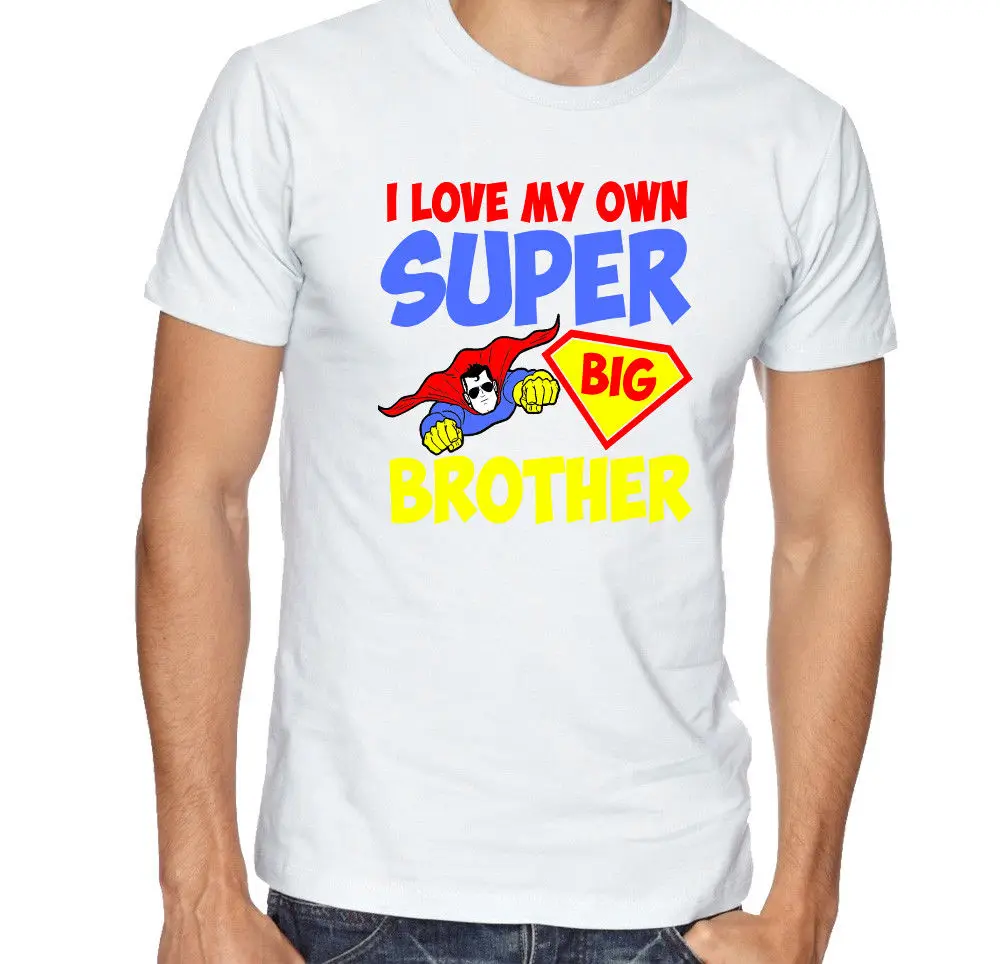 Белая футболка с надписью I LOVE MY OWN SUPER BIG BROTHER SIBLING BRO FAMILY HERO героями мультфильмов