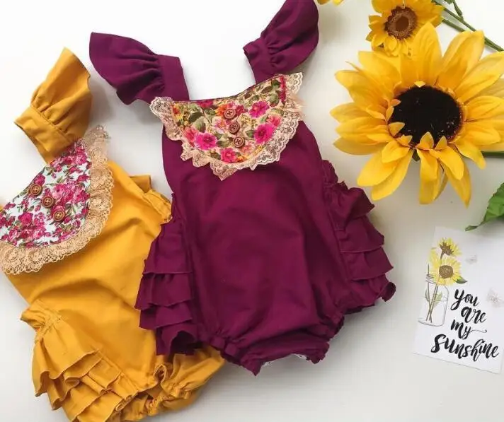 Новинка 2017 года винтажный комбинезон с цветочным узором для маленьких девочек