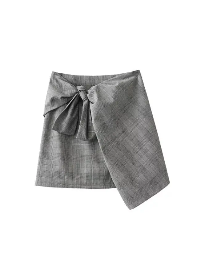 2016 Для женщин Европейский Стиль бантом клетчатая юбка Мода Line Асимметричные юбки