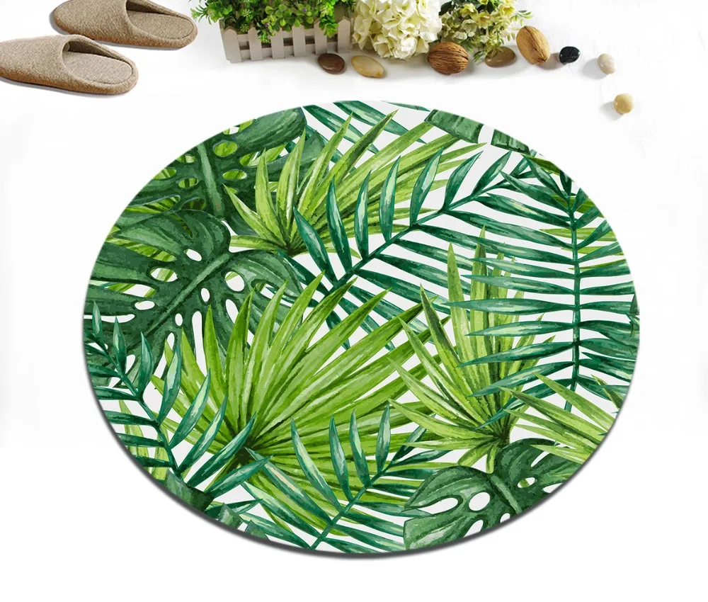 Тропические акварельные Пальмовые Листья круглый коврик из пены с памятью и