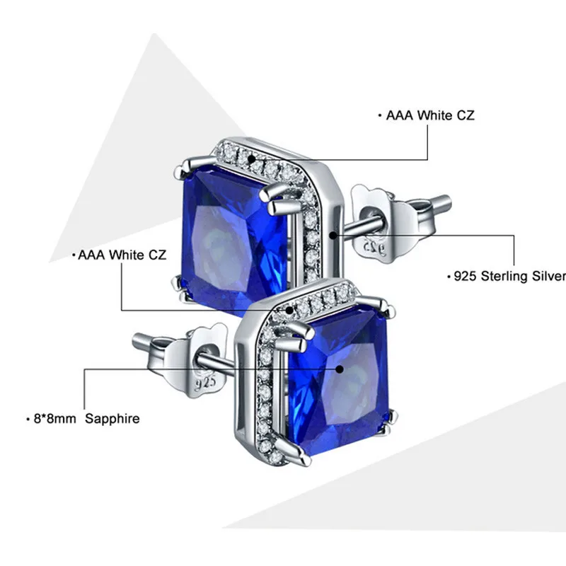 JQUEEN 3.8ct Сапфир-ювелирные изделия 925 Стерлинговое Серебро Серьги Принцесса Cut синие сережки Brincos горячая Распродажа подарок на день рождения для женщин