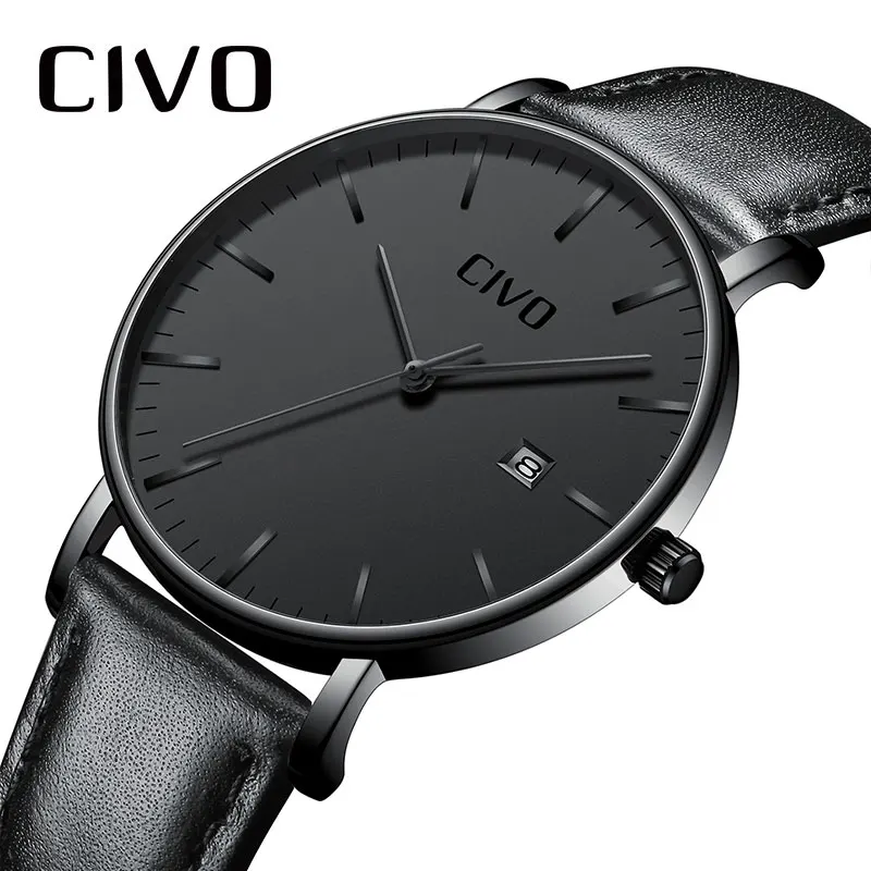 Часы наручные CIVO мужские ультратонкие минималистичные водонепроницаемые