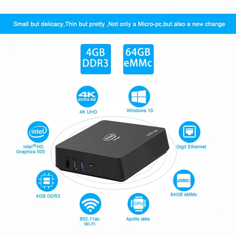 Ak5 Мини ПК Win10 Apollo Lake Celeron Dc или Qc J3455 N3450 4 Гб 64 2 4G/5G двухдиапазонный Wifi Win 10 бит Linux Tv Box