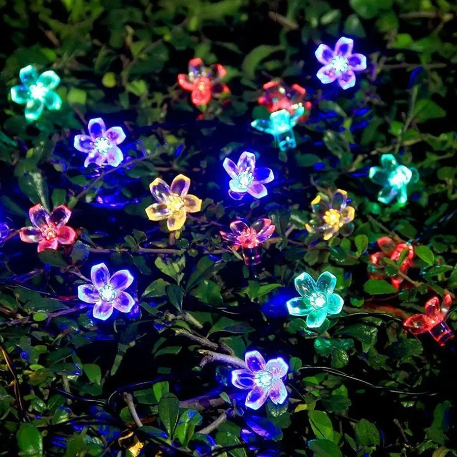 Красочные 50LED персик Сакура цветок сад солнечные огни Открытый