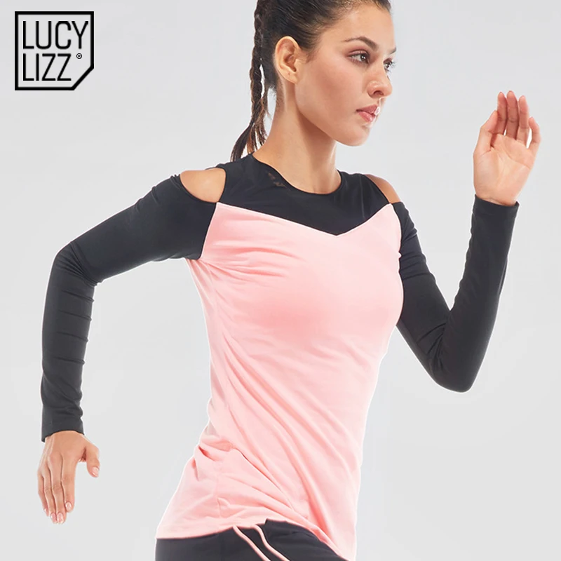 2017 Женский Топ для йоги с открытыми плечами длинный рукав Джерси Спортивная