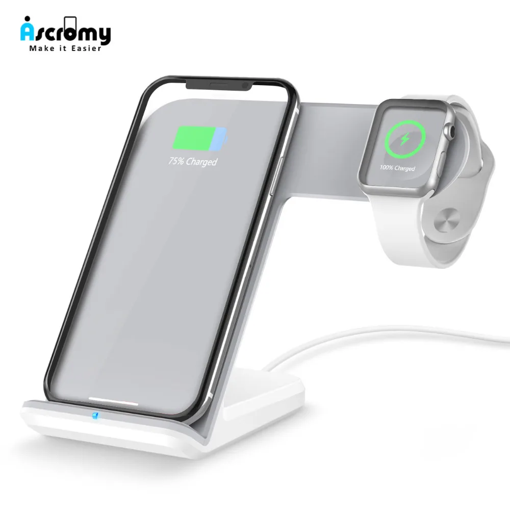 Беспроводное зарядное устройство Ascromy QI подставка-держатель для Apple Watch 3 2 iPhone XS Max