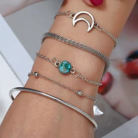2019 new fashion silver moon nature stone geometric bangle 5ps for women elegant open bracelets set gift wholesale women jewelry