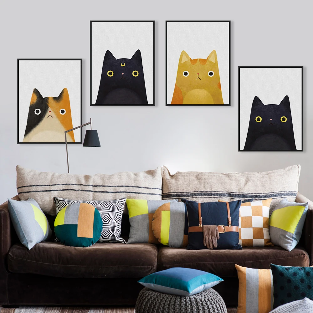 

Modern Watercolor Lovely Cat Face A4 Poster Print Japanese Wall Art Pictures Cute Girl Home Decor Canvas Painting No Frame Gifts