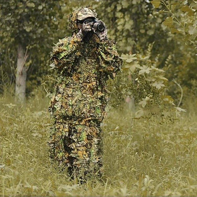 Hunting Ghillie Suits Set Latest 3D Maple Leaf Printed Linen Clothes Laser Stereo Version Top And Shorts | Спорт и развлечения