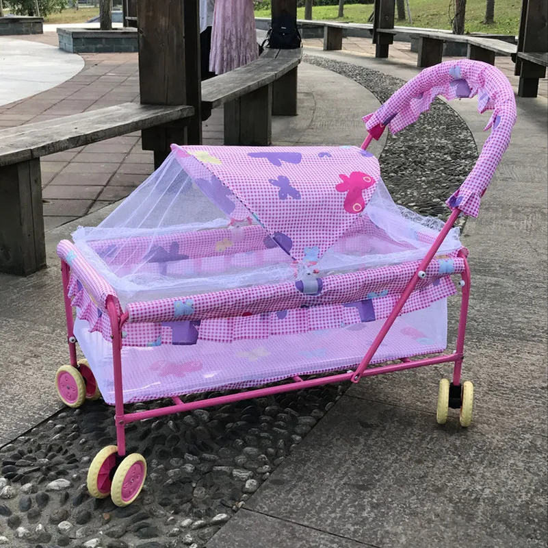 Baby Crib with Mosquito Net European Portable Multi-function Baby Sleeping Bed Iron Baby Cot Trolley Crib for Newborn Babies 0~2