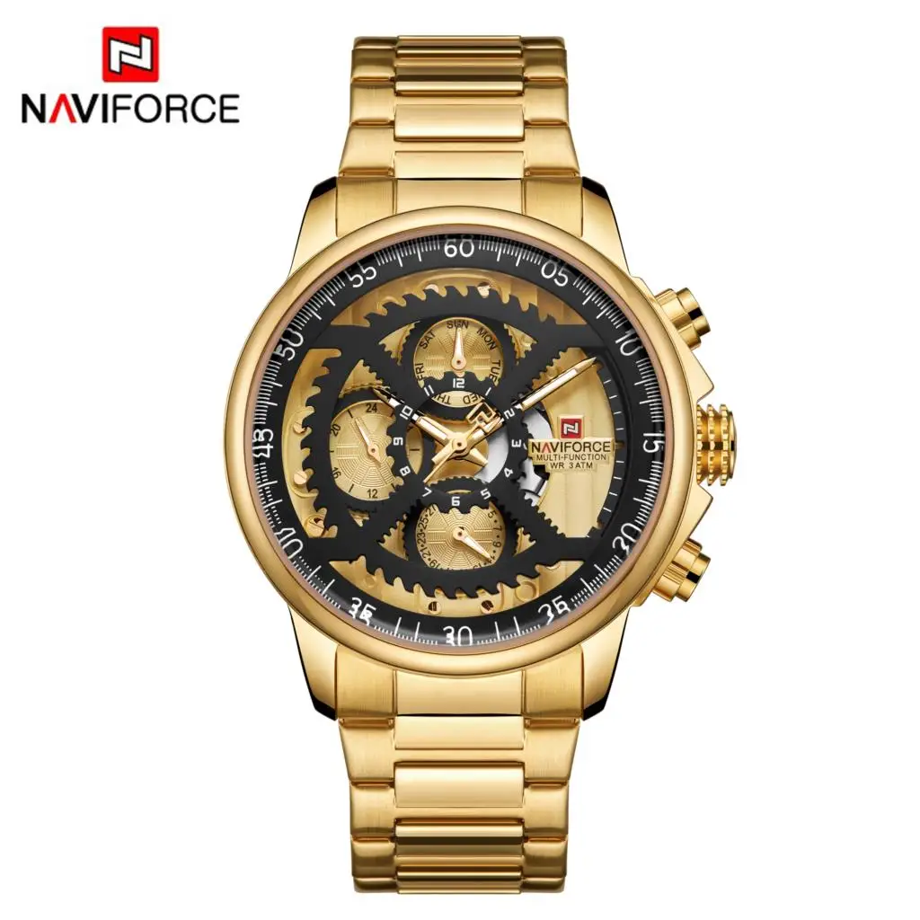 Часы NAVIFORCE мужские спортивные полностью стальные кварцевые водонепроницаемые 3ATM