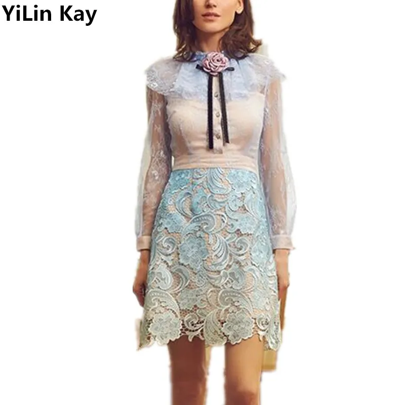 

YiLin Kay High-end custom 2020 Net yarn Joining together Hollow out lace dress
