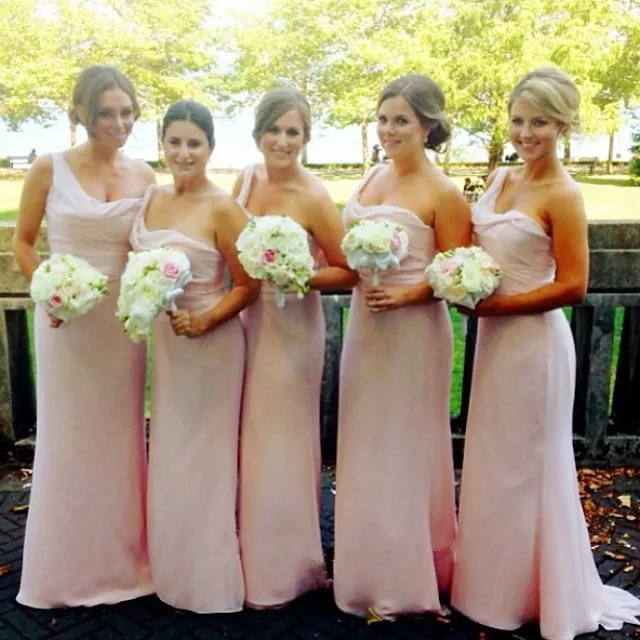 Розовое платье для подружки невесты на одно плечо темно синее/Персиковое/цвета