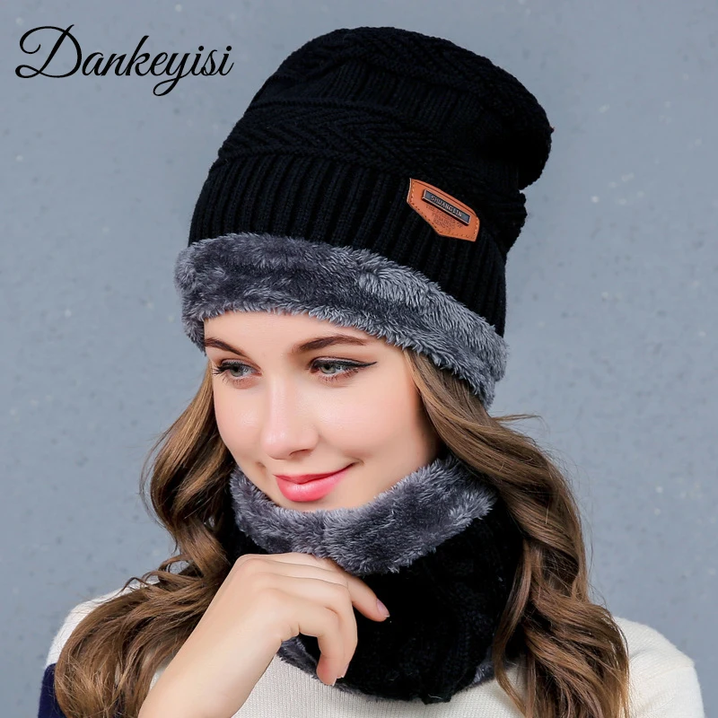 

DANKEYISI Winter Warm Beanie Women Hat Scarf Thick Skullies Beanies Soft Skull Baggy Knitted Cap Mask Gorros Hat For Men Women