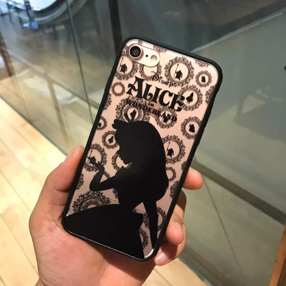 New Clear Fashion Lace Flower Black princess Alice Pattern Hard Back Cover Case For iPhone 6 6s Plus 7 7Plus Caso Coque |