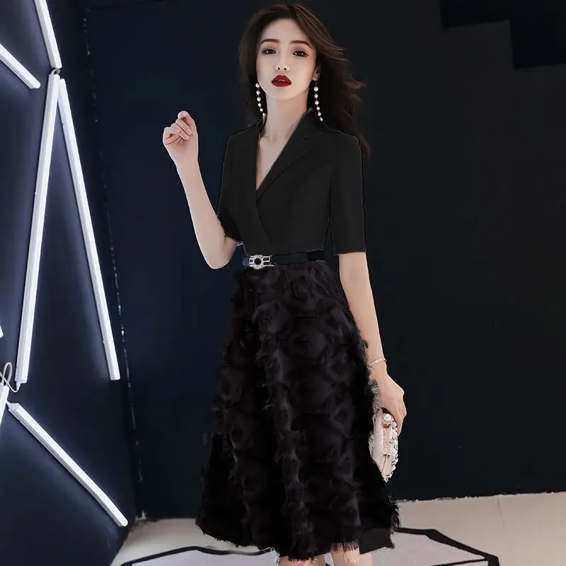 Вечернее платье weiyin De Soiree короткое белое черное кружевное вечернее для невесты