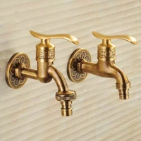 bathroom bibcock antique brass carved pattern wall mount single cold retro taps outdoor garden washing machine mop toilet faucet