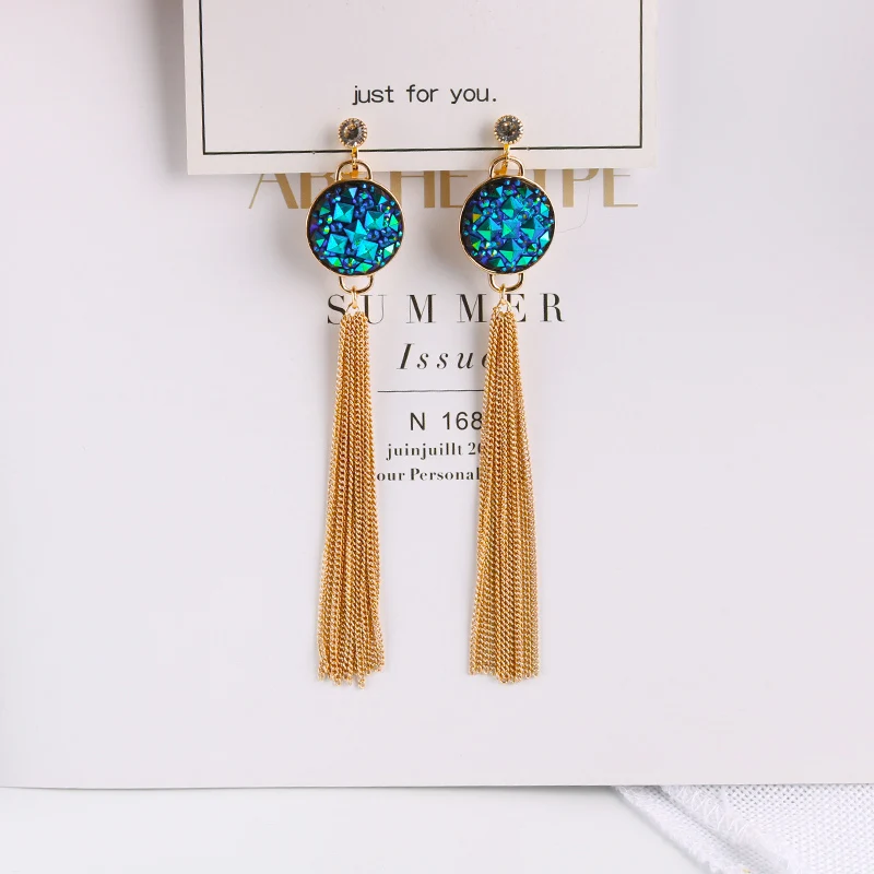 Длинные серьги клипсы Золотой цветной Maxi свисающие для женщин с искусственными