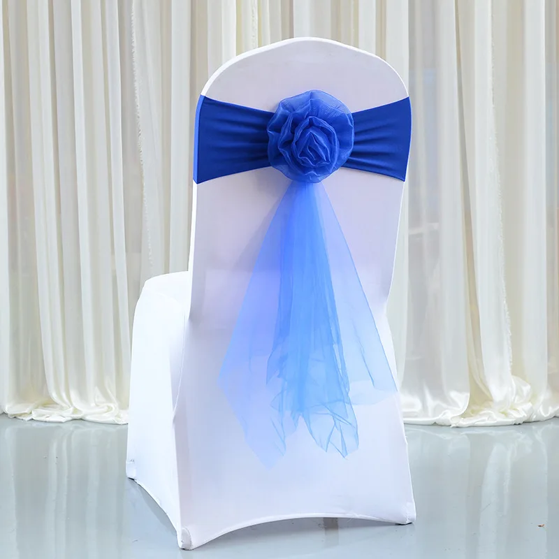 

10pcs/set High Quality Chair Sashes Stretch Wedding Chair Knot Cover Decoration Chairs Bow Ties With Flower For Wedding Banquet