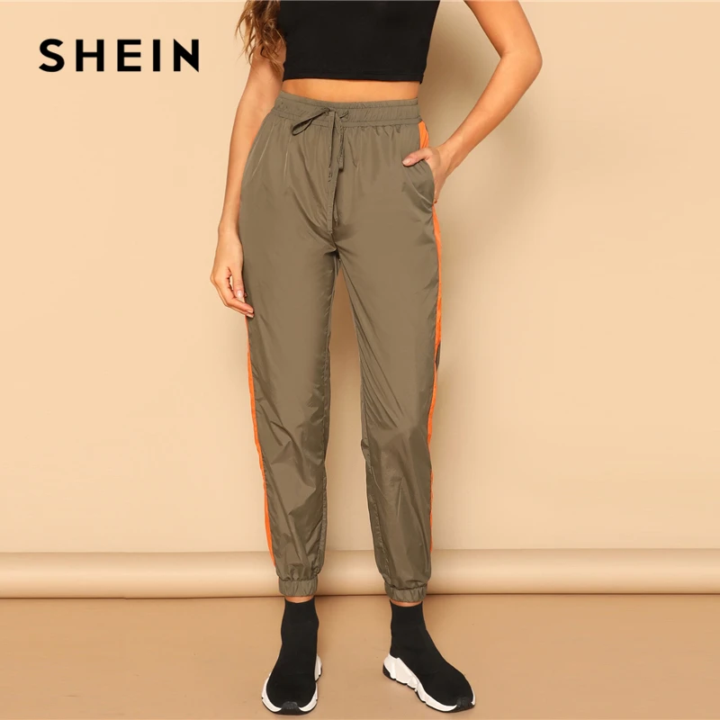 SHEIN Двухцветные Брюки С Кулиской Женские Повседневные Осенние Брюки С Завязками На Талии