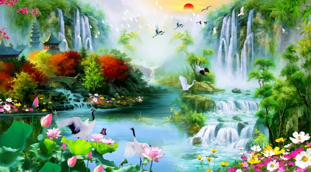 Лотос природный пейзаж спальня гостиная кухня домашний текстиль Роскошные 3D