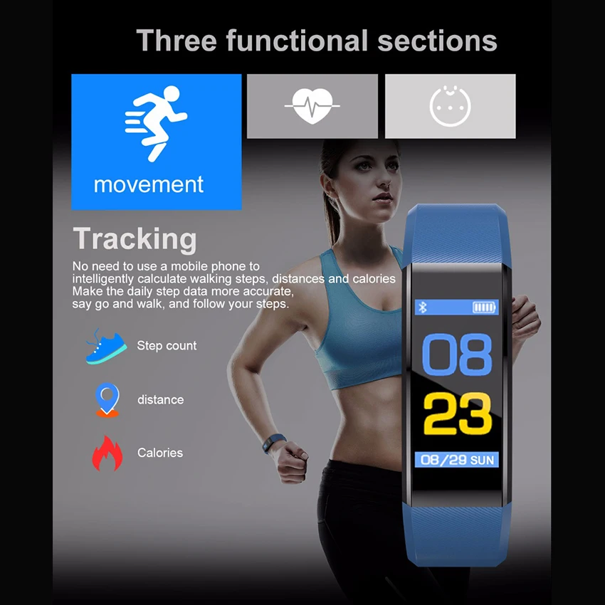 Смарт-браслет 115plus фитнес-браслет с пульсометром и шагомером спортивные мужские