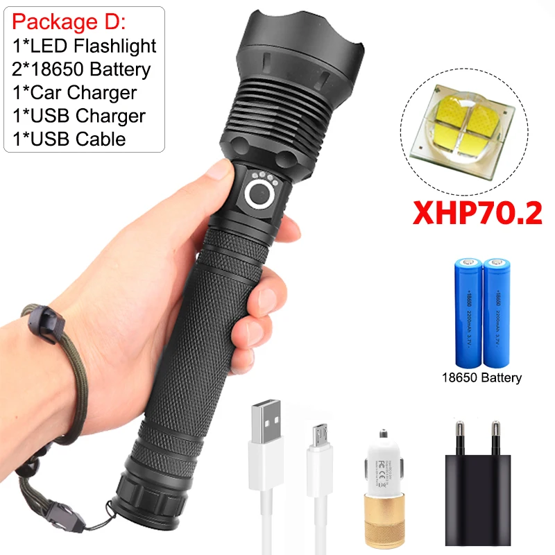 Package D 50000LM светодиодный фонарик XHP70 супер яркий фонарь USB Перезаряжаемый 45 Вт масштабируемый linterna светодиодный водонепроницаемый фонарик для кемпинга - Испускаемый цвет: Package D