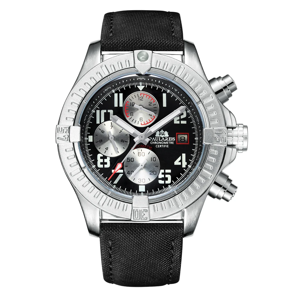 Silver Black Panda 2 Мужские автоматические механические брезентовые стильные многофункциональные роскошные часы из натуральной кожи с датой и месяцем - Цвет: Silver Black Panda 2