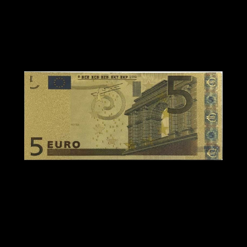 10 шт 5 EUR золотых банкнот в центре сообщений течение 24K Gold поддельные Бумага деньги