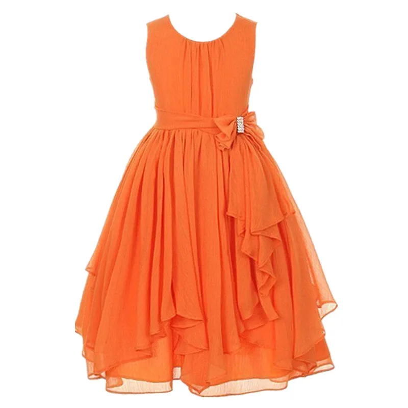 Baby Girls Chiffon Dress Children Fashion Irregular Bow Sleeveless Princess Dresses Performance Multi-color Clothes 2-12 Y | Детская